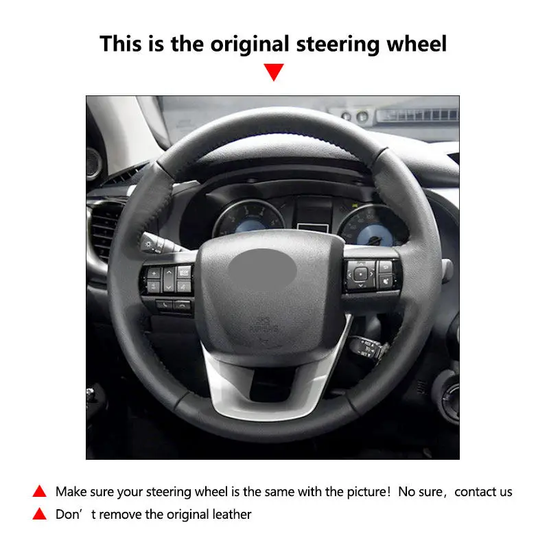 For Toyota Fortuner 2016 2017 2018 2019 Hilux 2015-2019 Car Steering Wheel Perforated Leather Cover Hand Stitched Accessories