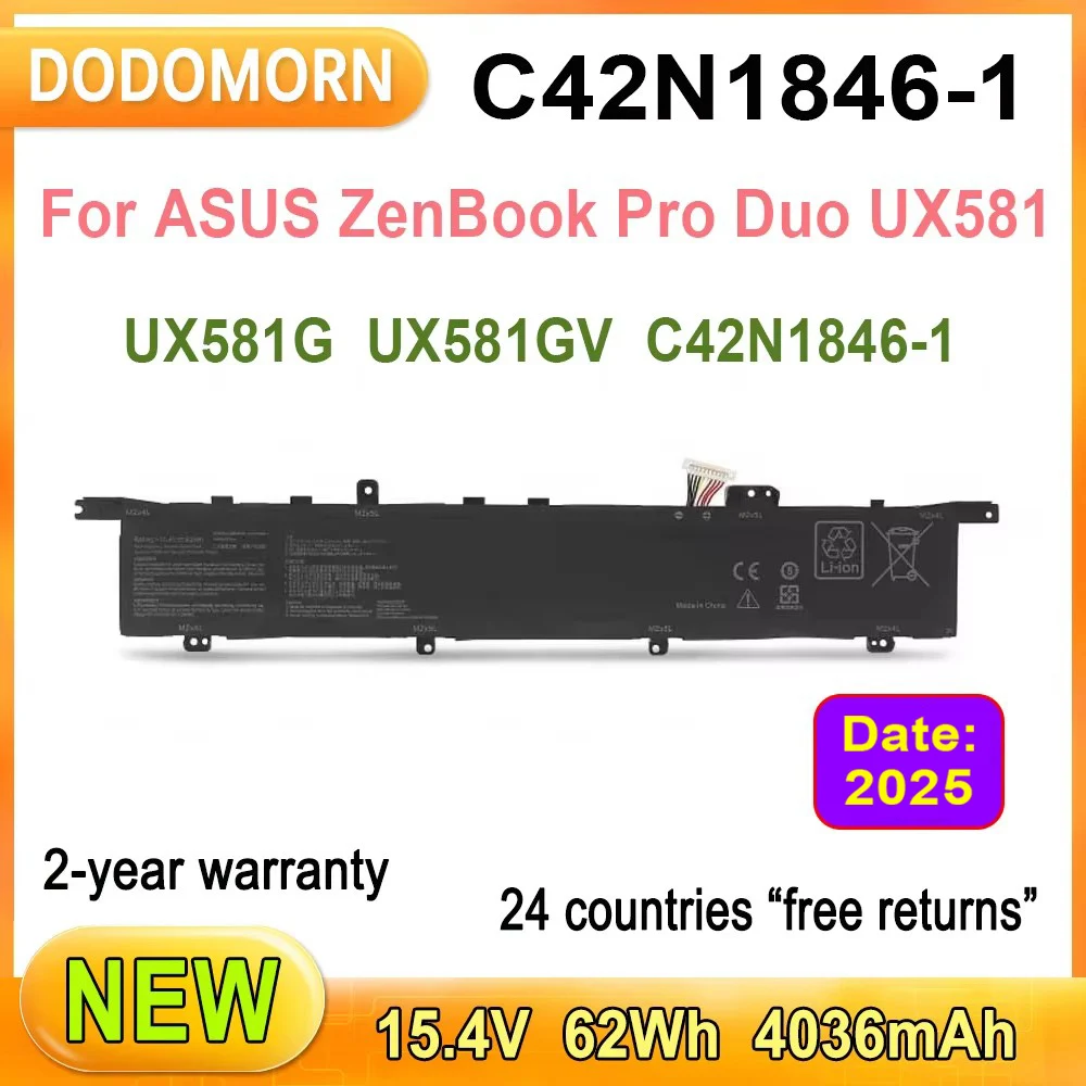 NEW C42N1846-1 Laptop Battery For Asus ZenBook Pro Duo UX581GV Duo Pro UX581G Pro Duo UX581GV 0B200-03490000 62WH High Quality