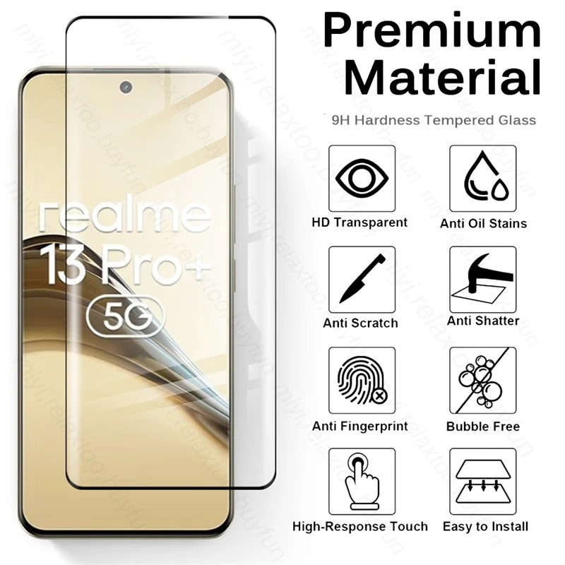 Realme13Pro+ 5G Case 6 In 1 Tempered Glass Curved Screen Protector For Realme 13 Pro+ 5G Camera Protect Glass Realmi 13 Pro Plus