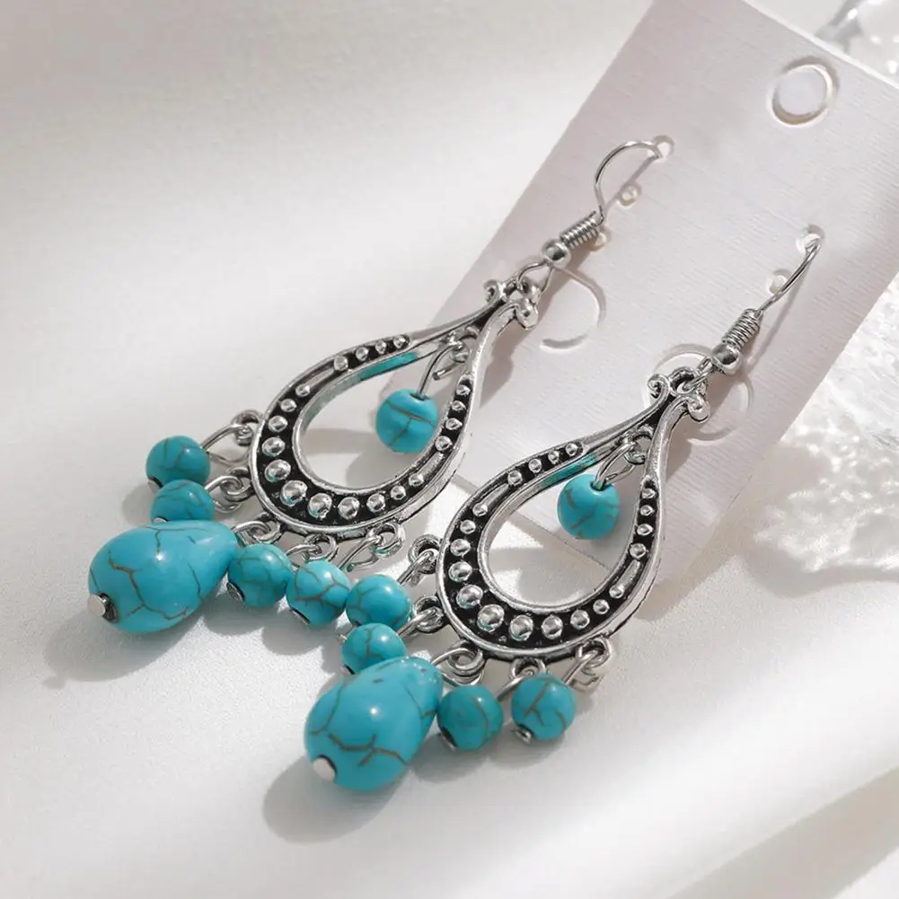 Boho Style Faux Turquoise Earrings Sleek Boho Style Earrings Boho Chic Faux Turquoise Tassel Earrings Retro Style for Europe