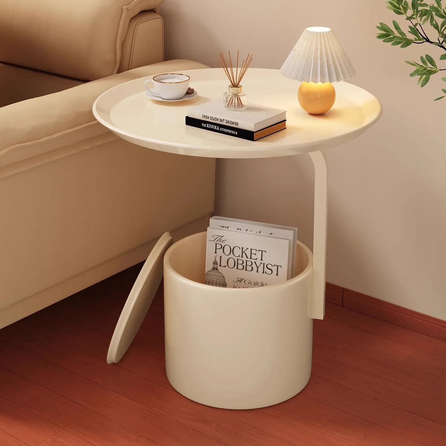 #Cream-colored Sofa Side Table: Portable Coffee Table