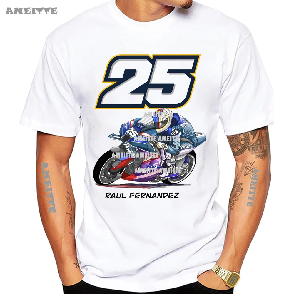 راؤول فرنانديز 25 GP سباق 2025 تي شيرت جديد الصيف الرجال قصيرة الأكمام كول بوي مغامرة الرياضة الأبيض القمم دراجة نارية متسابق تيز #4