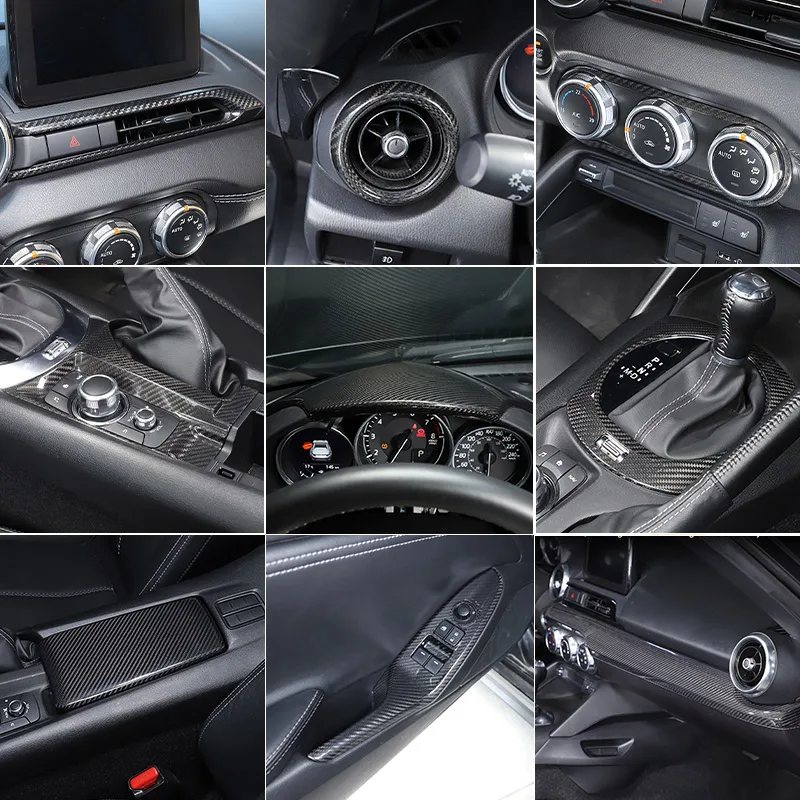 Real Carbon Fiber For Mazda MX-5 MX5 ND 2016-2024 Car Dashboard Air Outlet Frame Gear Shift Panel Decorative Interior Sticker