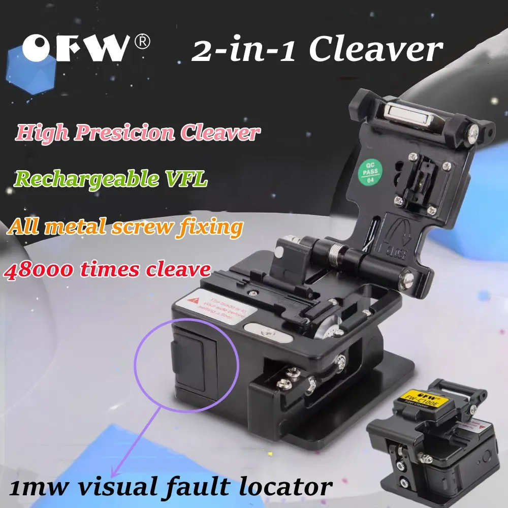 OFW FW-C100E 2 in 1 Fiber Optical Cleaver with 1mw VFL Visual Fault Locater High Precision Rechargeable Red Light Pen FTTH Metal