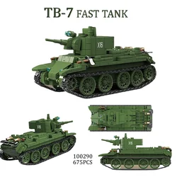 675PCS WW2 Classic Military Weapon TB-7 Fast Tank Building Blocks Model Army DIY Bricks Soldier Christmas Toys For Kids Boy Gift