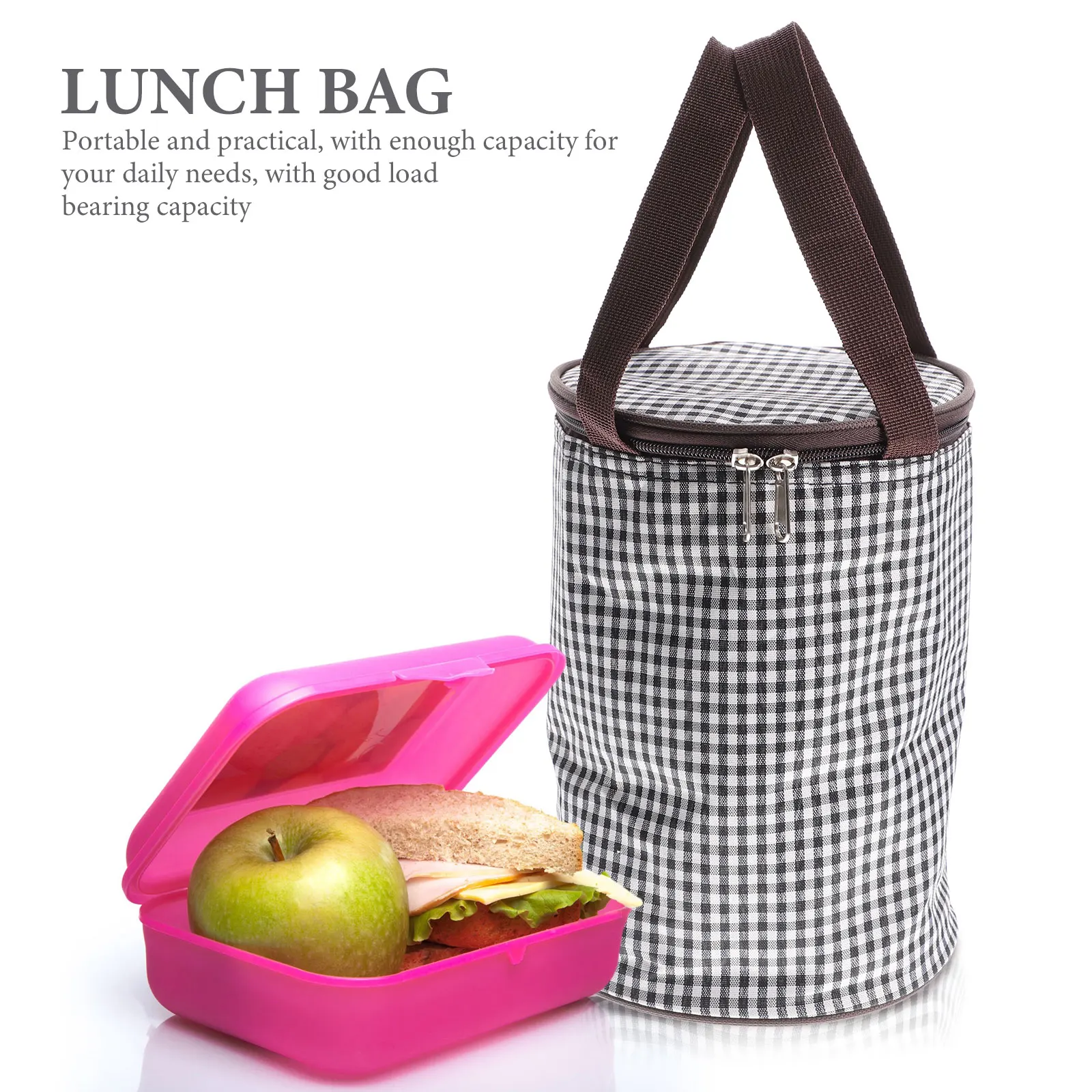

Insulated Lunch Bag Cylindrical Large Capacity Food Storage H held Portable School Office Easy Clean