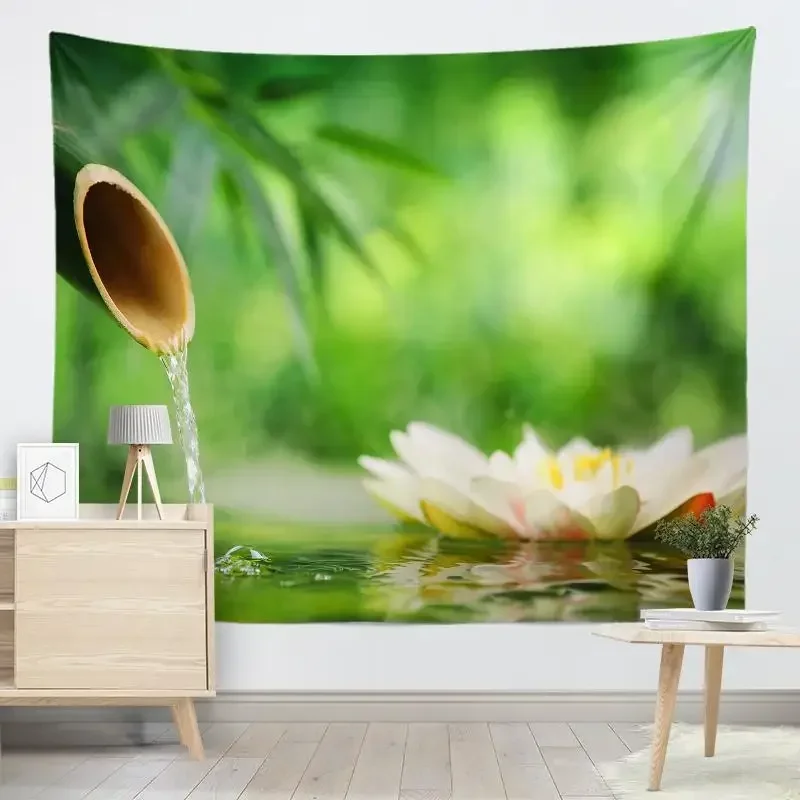 HD-Bamboo Forest Wall Hanging – Bright Nature Tapestry with Vibrant Greenery for Home Decor