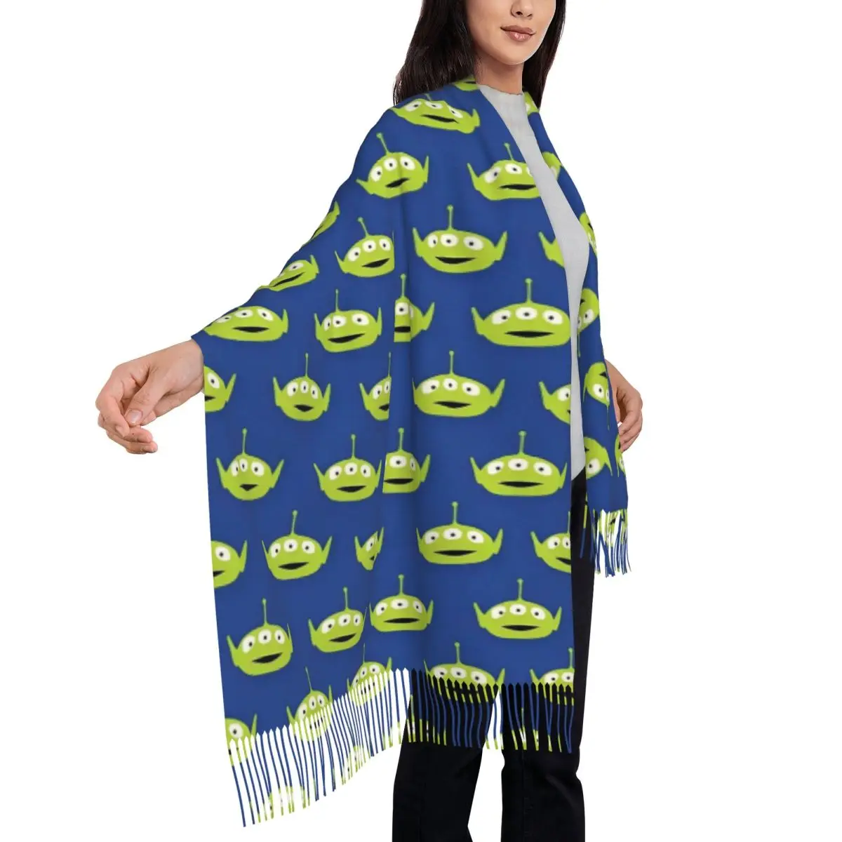 

Toy Story Cartoon Aliens Scarf for Womens Fall Winter Cashmere Shawls and Wrap Long Scarves with Tassel Daily Wear