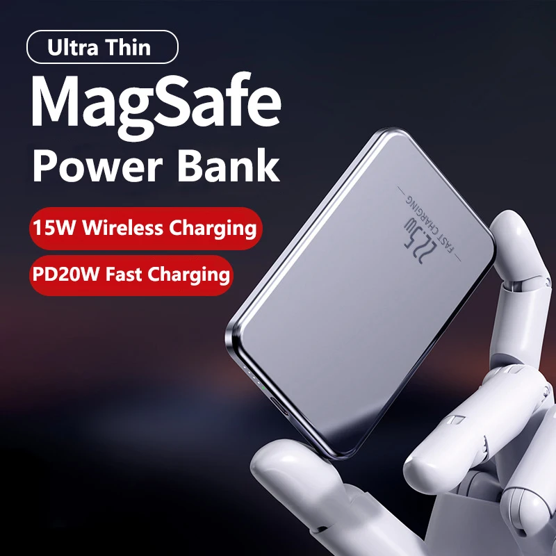 Magsafe Power Bank 10000mAh Caricatore portatile Batteria esterna Powerbank a ricarica rapida ultra sottile per iPhone Xiaomi Samsung