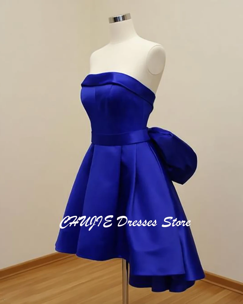 Elegant HIgh Low Satin Graduation Dress Mini Homecoming Dresses For Teen With Bow Sweet 15 16 Mini Evening Prom Gowns Customized