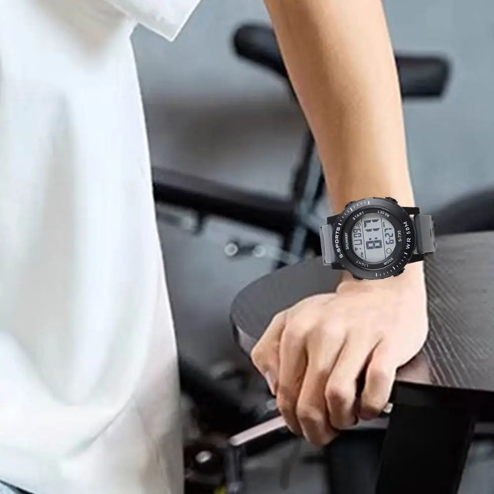Zegarek sportowy z TPU, prosty zegarek cyfrowy z ABS, wielofunkcyjny zegarek na rękę z dużym ekranem dla mężczyzn