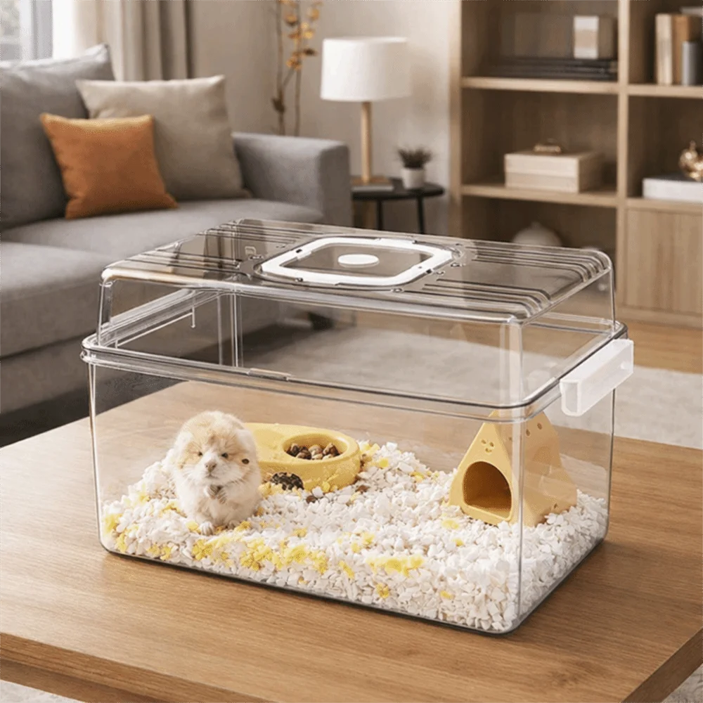 Transparent Hamster Cage Handheld Buckle Design Hamster Habitat Durable Ventilation Small Pet Feeding Box Small Animals