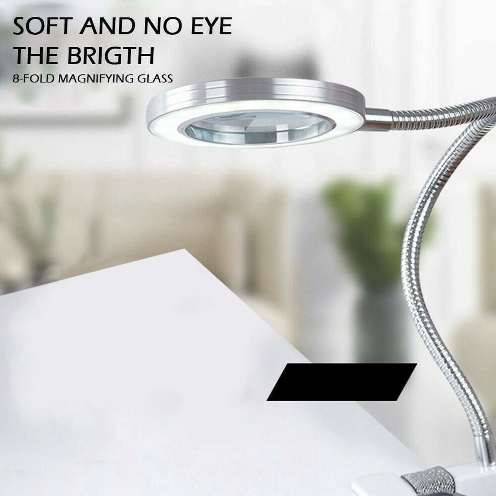 B62B-2X Desk Table Top 8X Magnifying Glass Beauty Nail Salon Tattoo Magnifier Lamp Light
