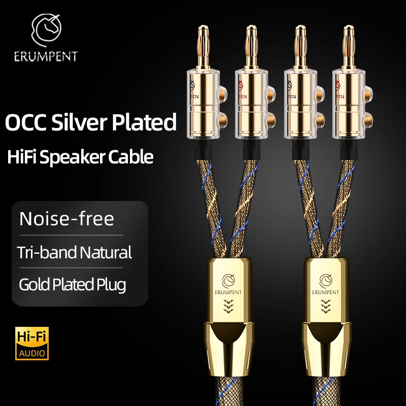 HiFI Speaker Cable High-end OCC Silver Plated Speaker Wire for HiFi Systems  Amplifier Gold Plated Banana Plug Audio Cable