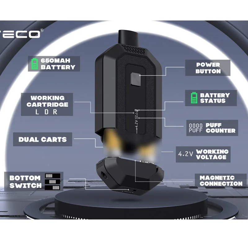 Oryginalny Doteco DC650 510 bateria podwójny wkład Pod ukryty Vape Pen 650mAh 1.8v-4.2v wyświetlacz LCD elektroniczny papieros parownik