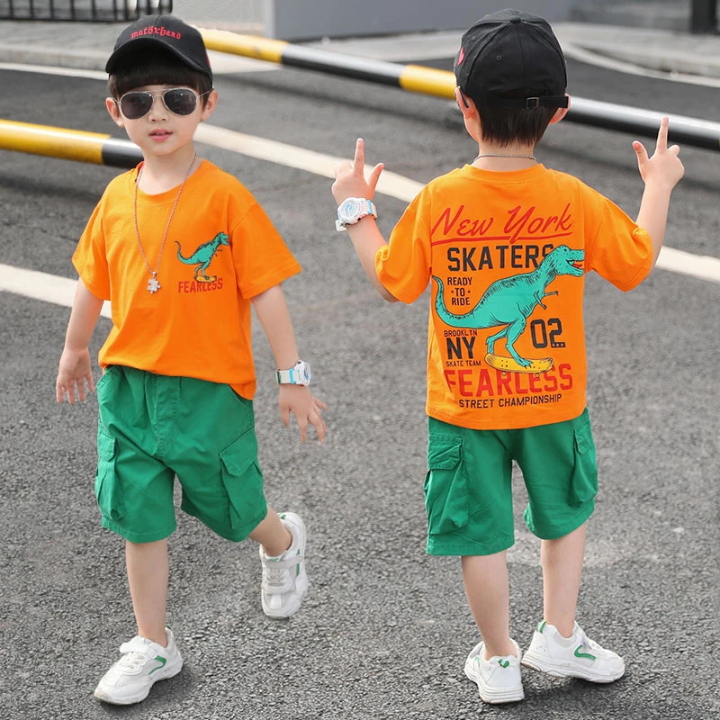 Summer Suit Baby Dinosaur Costume for Kids Boy Casual Clothing 2 Piece Set Outfit Toddler Child Dinosaur Clothing Tracksuit 2-11