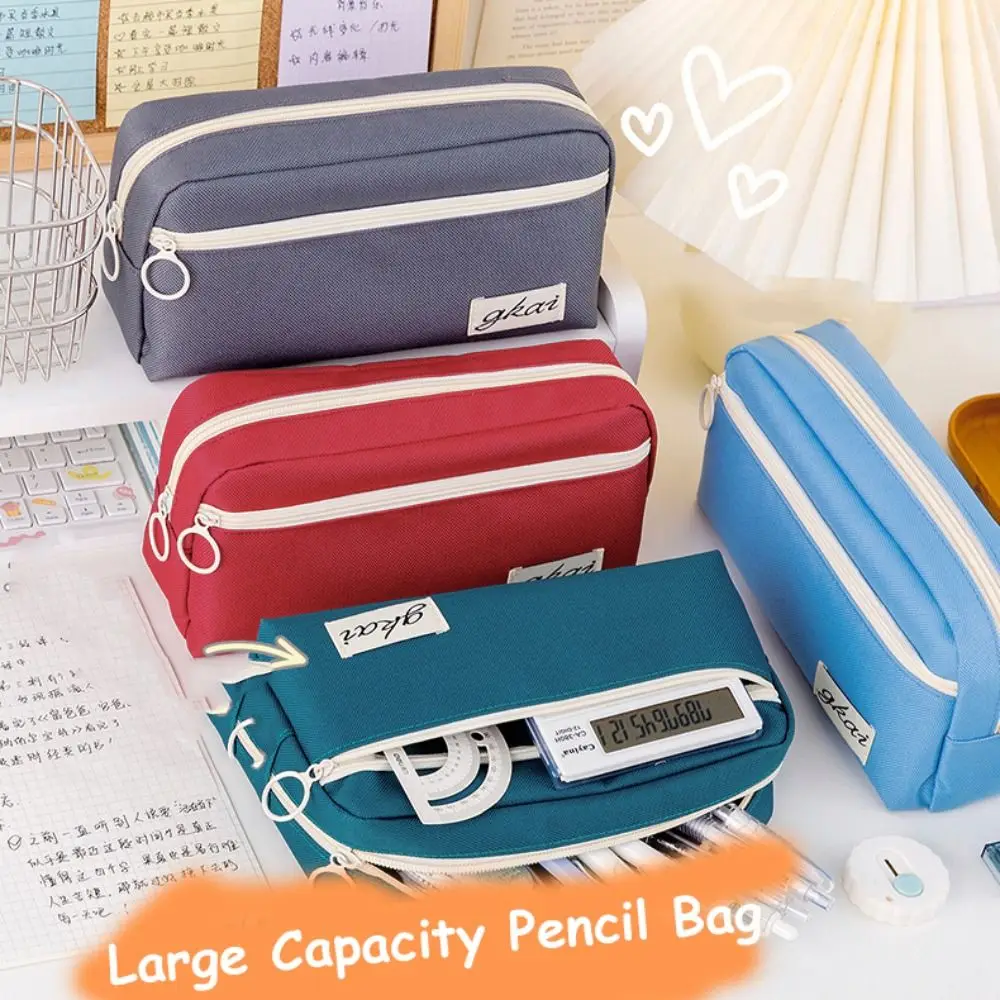 Large Capacity Solid Color Pencil Case Itabag Storage Bag Canvas Pencil Bag Organizer Case Cosmetic Bag Zipper Stationery Bag