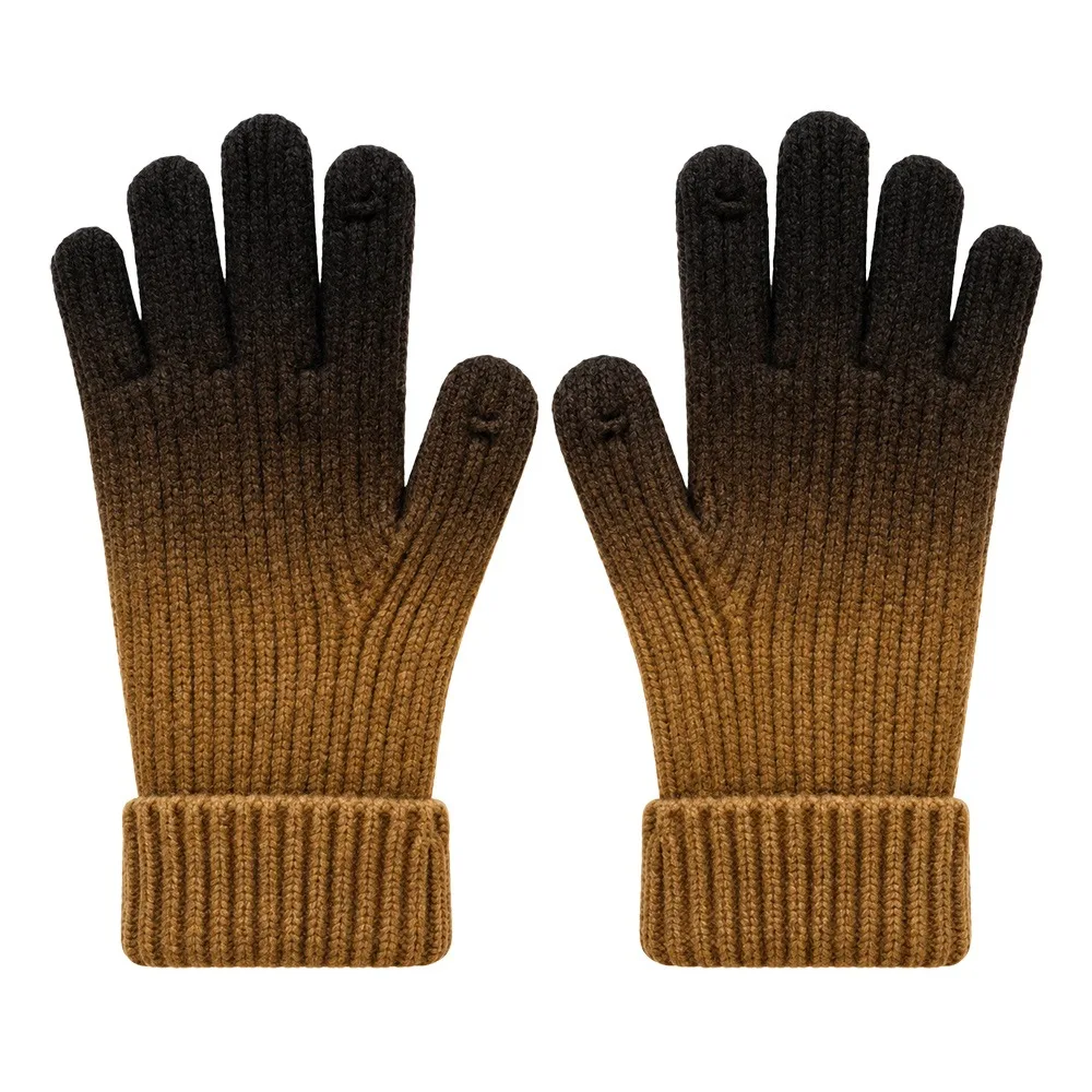 New Gradient Winter Gloves Fingertip Openings Thick Knit Gloves Elastic Cold Proof Touchscreen Gloves For Women Men