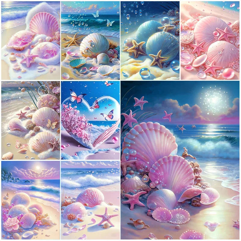 5d Diamond Painted Dream Shell Seaside Scenery Diamond Embroidery Mosaic Cross Embroidery Set Girl Bedroom Home Decoration Gift