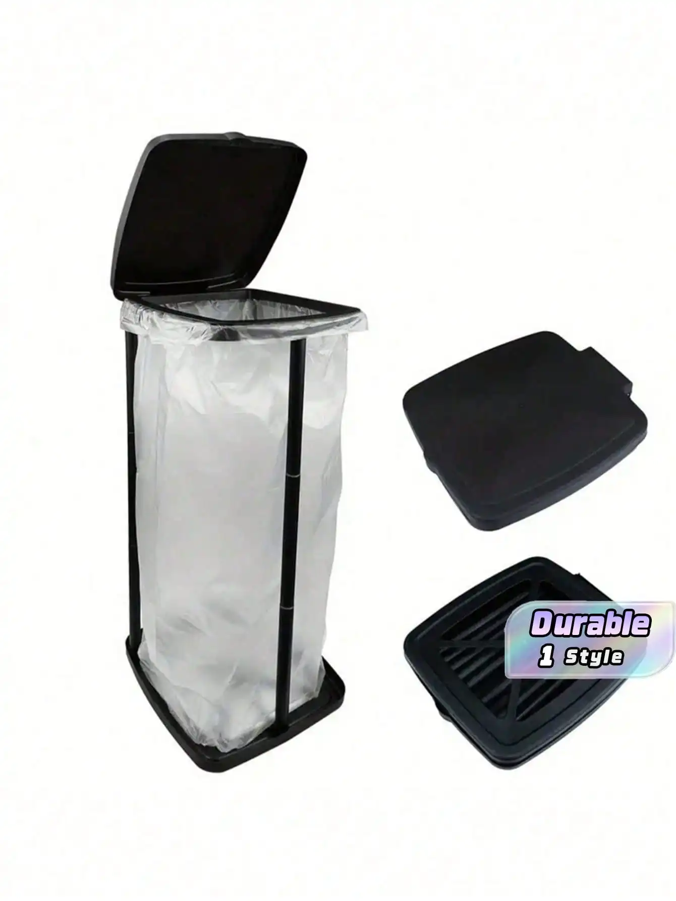 1pc Foldable Plastic Trash Can | Adjustable Height Portable Trash Bag Holder | Rectangular Non-Electric Outdoor And Kitchen Garbage Bin | Multi-Functional Expandable Trash Bag Rack