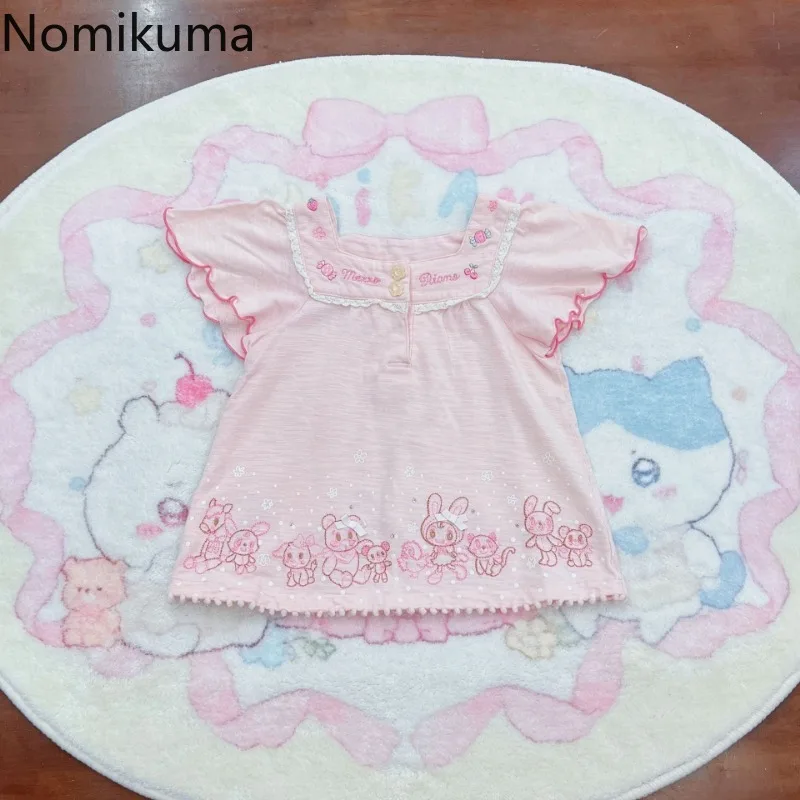 ملابس حريمي Y2k بلايز تحلق كم ساحة طوق الصيف Camisetas عادية شيك أرنب تي شيرت مطبوع اليابانية الحلو لطيف القمم #4