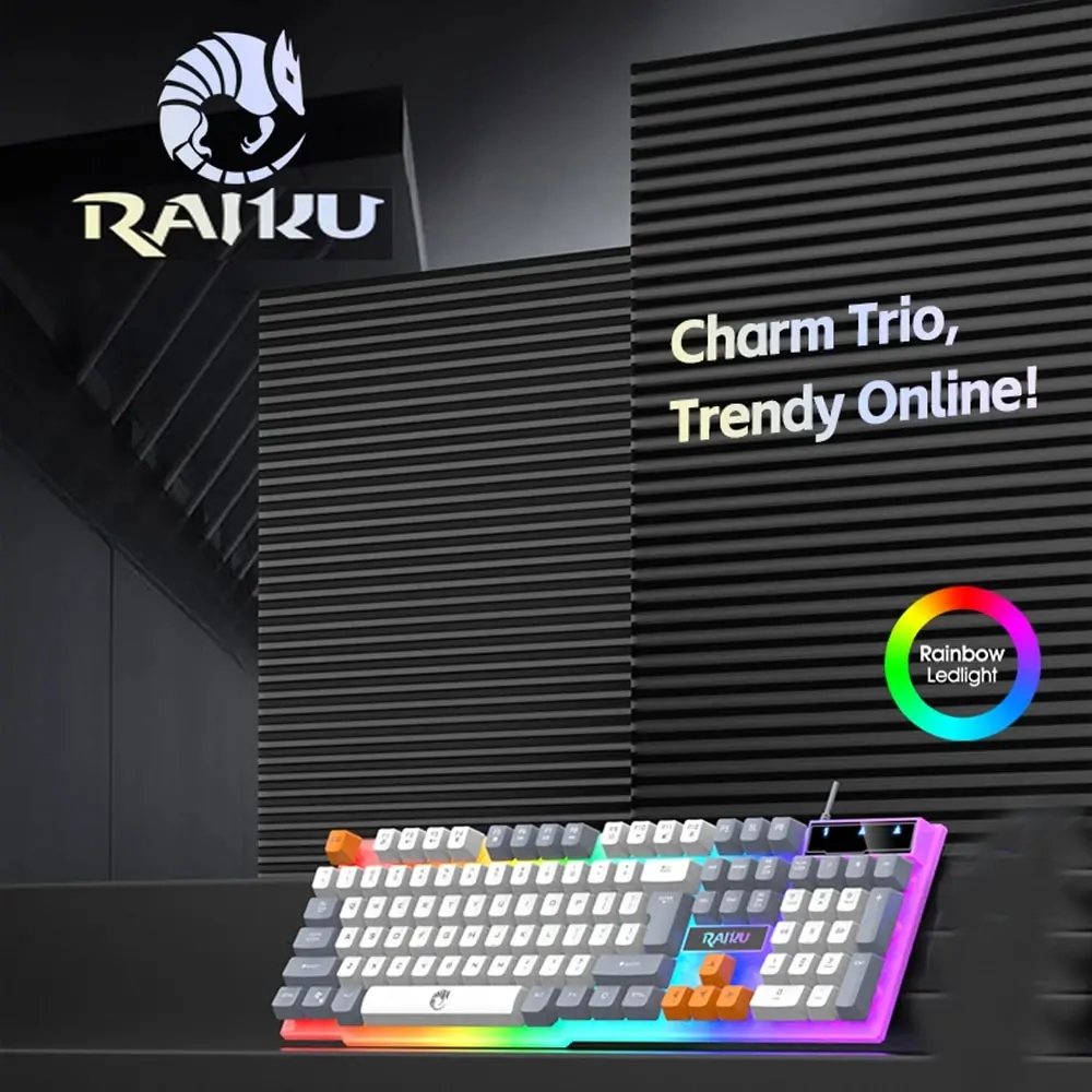 RAIKU K26 Wired 104 Keys Membrane Keyboard Kinds of Colorful Lighting Gaming and Office For Windows and IOS System