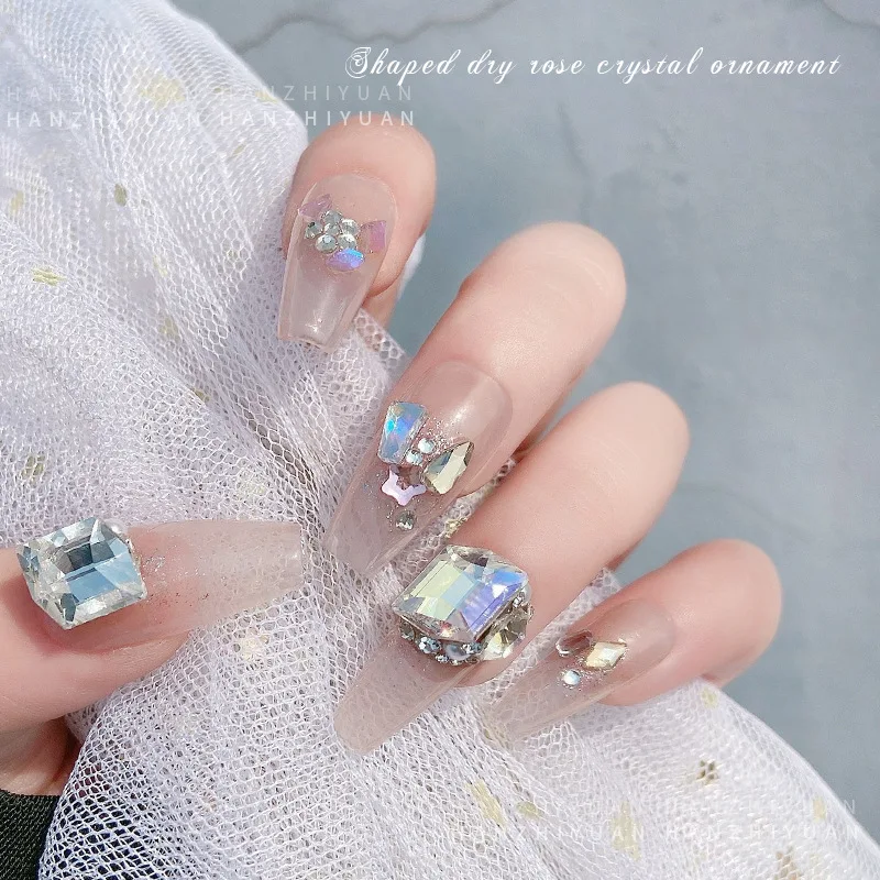 5 個ネイルラインストーンチャームクリスタルネイルアート形クリスタル光沢のあるローズネイルアクセサリー