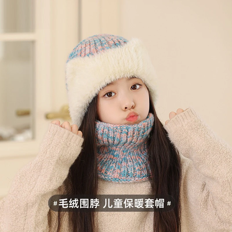 

Children's hat-winter outdoor cold protection warmth retaining beanie cap for girls baby-sized cute plush ear knitted woolen hat
