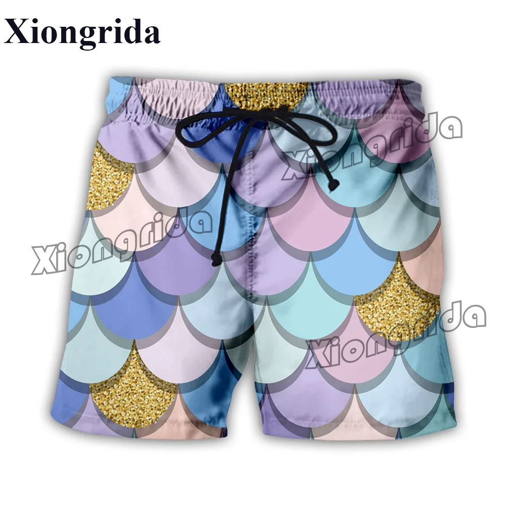 

Novelty Mermaid 3D Printed Shorts Men Casual Glitter Fish Scale Print Short Pants Women Harajuku Beach Shorts Swimming Trunks