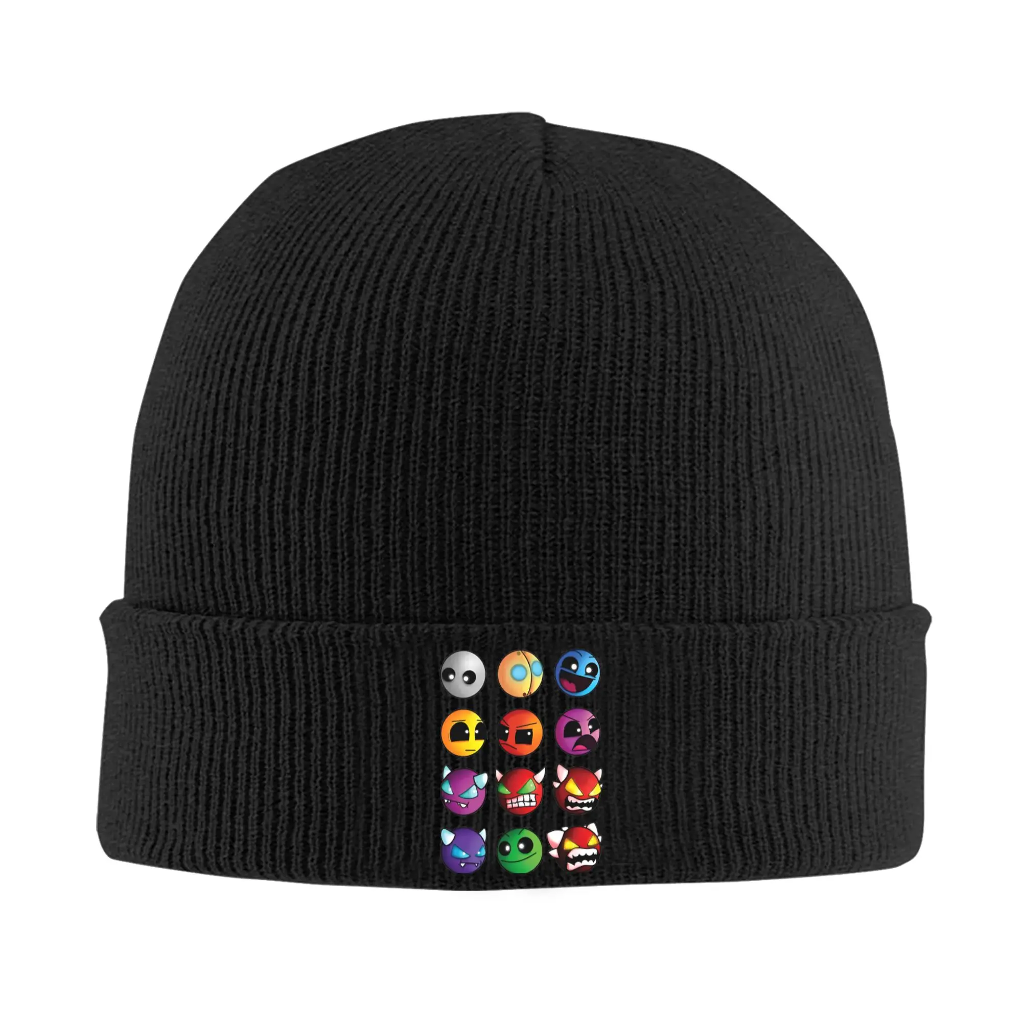 Geometry Dash Demon Faces Hat Autumn Winter Skullies Beanies Warm Geometric Dash Video Game Caps Female Male Acrylic Knitted Hat