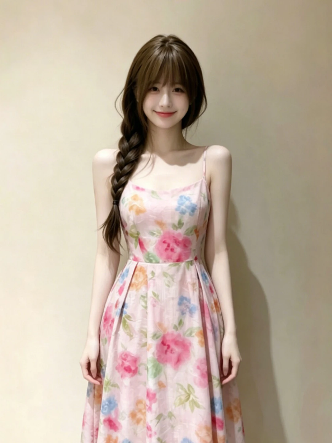 

Retro Floral Print Slimming Strap Dress Beach Vacation Style High Waist Cotton Summer Dress Women's Fashion Gentle Wind