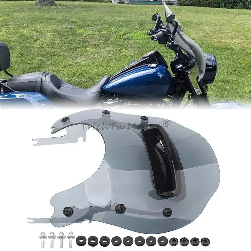 Front Windshield With Hardware Kit Wind Deflectors Wind Splitter For Harley Davidson Road King 1994-2025 Chrome Bracket Somked
