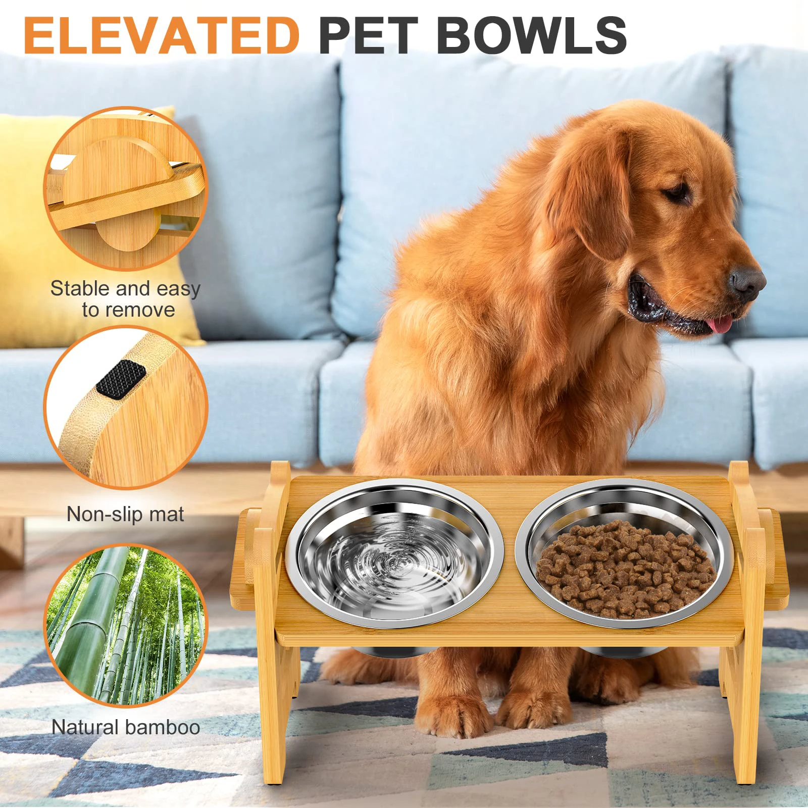 Pet Dog Bowl Feeding and Water Elevated Adjustable Dogs Cat Feeder Stand with Stainless Steel Food Bowls Puppy Dog Accessories