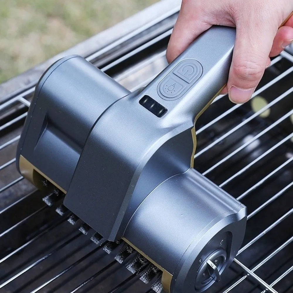 Stainless Steel Electric Grill Cleaning Brush Rechargeable with LED Light BBQ Rotating Brush Heat-resistant 3 Replaceable Heads