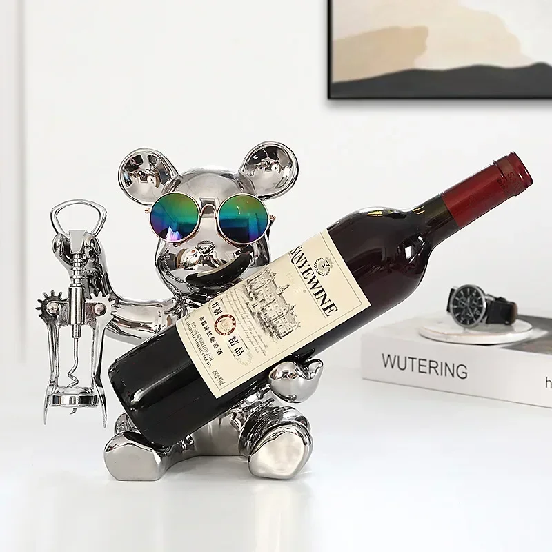 

Ceramic Bear Figurine Wine Rack Ornaments Home Interior Decoration Modern Luxury Animal Statue Living Room Wine Cabinet Decor