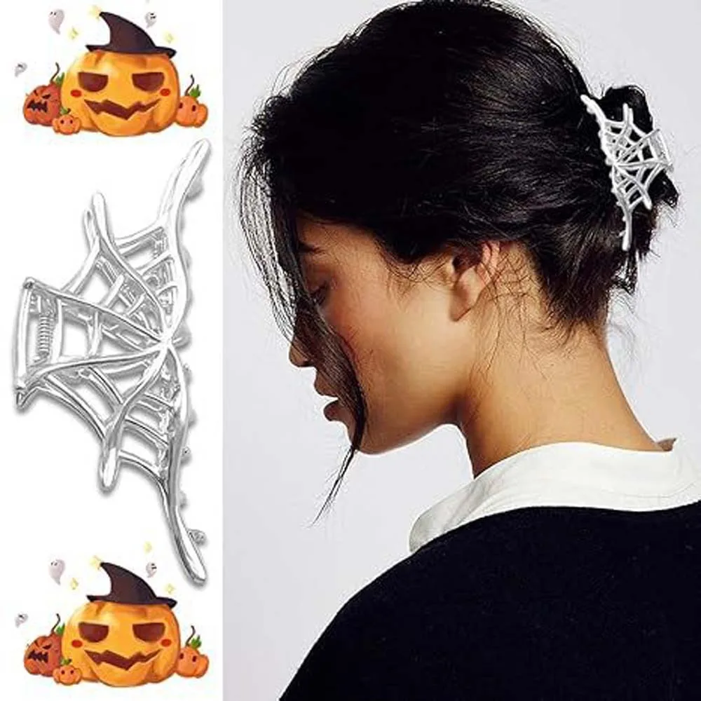 New Personality Spider Web Hair Claw Women's Back Of The Head Metal  Shark Clip for Girls Halloween Party Headwear