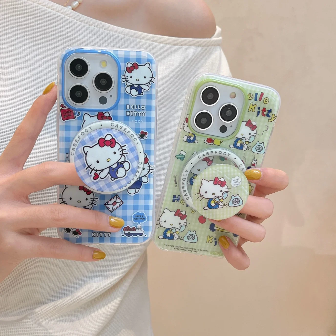 

Cute Cartoon Hello Kitty Magnetic Wireless Charging Mobile Phone Case Magnetic Bracket for IPhone 15 Pro Max 15 14 13 12ProMax