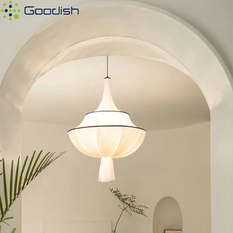 French Retro Pendant Light Wabi-Sabi Cloth Hanging Lamp Art Home Decoration LED Chandeliers for Hotel Lobby Living Bedroom Loft view 6