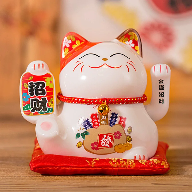 Ceramic Lucky Cat Cute Smiling Face Waving Paw Ornament Shop Opening Gift Desktop Decoration