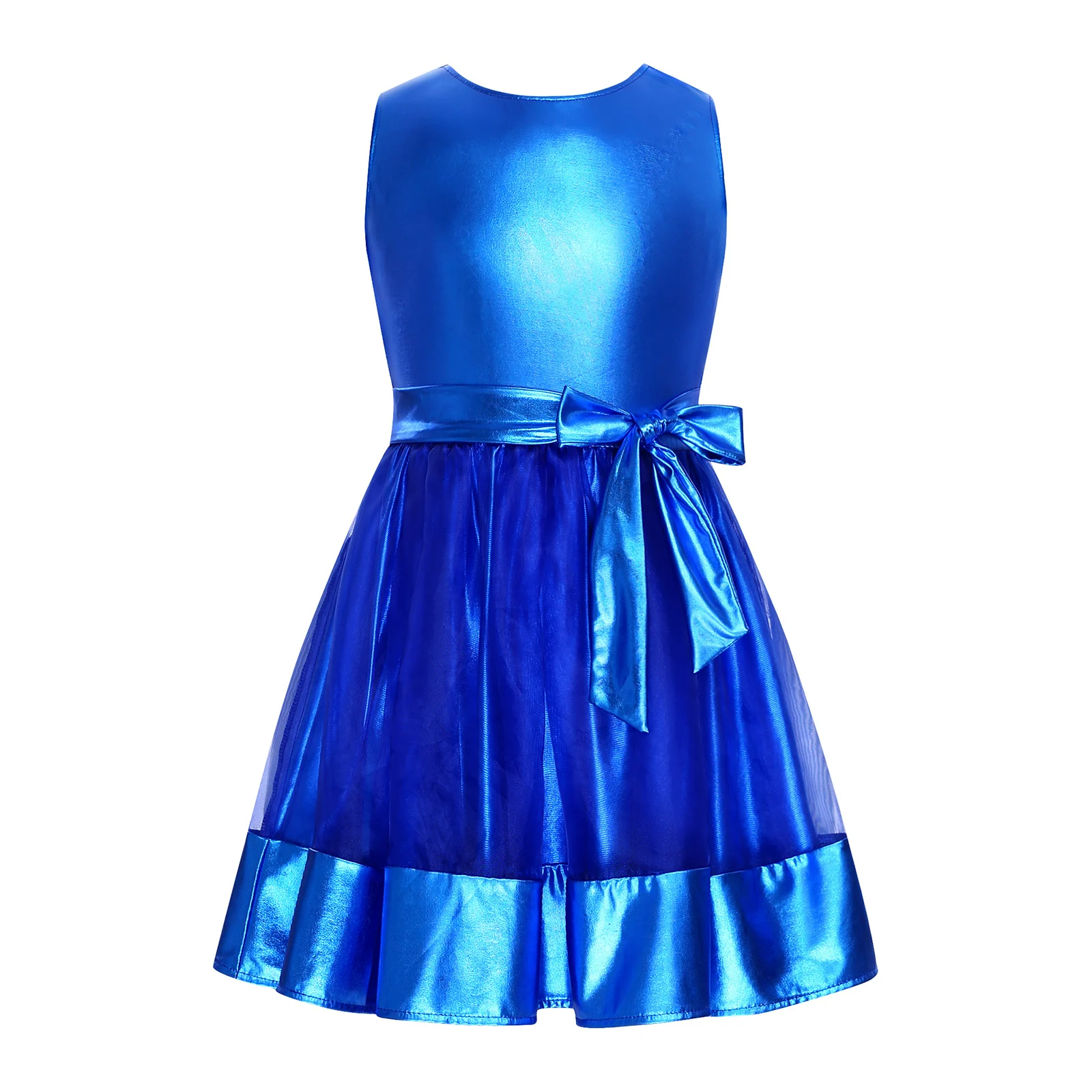 キッズメタリック光沢のあるダンスドレス女の子モダン社交衣装子供のカジュアルガールドレスファッショナブルなクリスマス宴会服