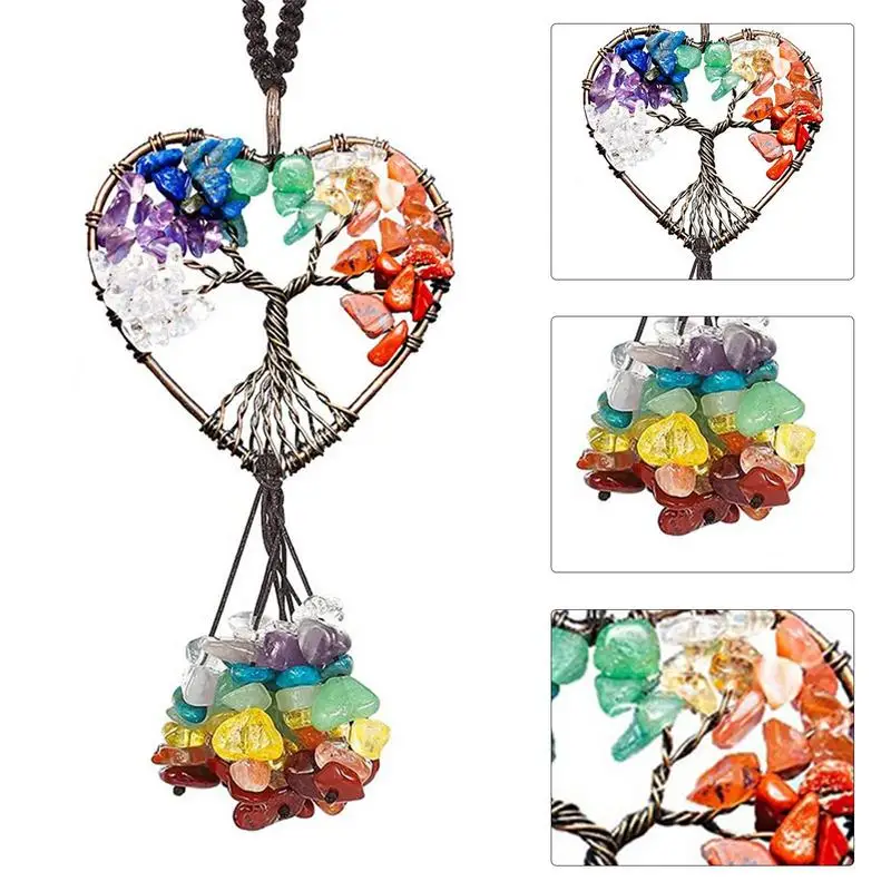 Trees Of Life Stones Crystals Stones Colorful Stone Decor Car Hanging Accessories For Rear View Mirror Window Good Luck