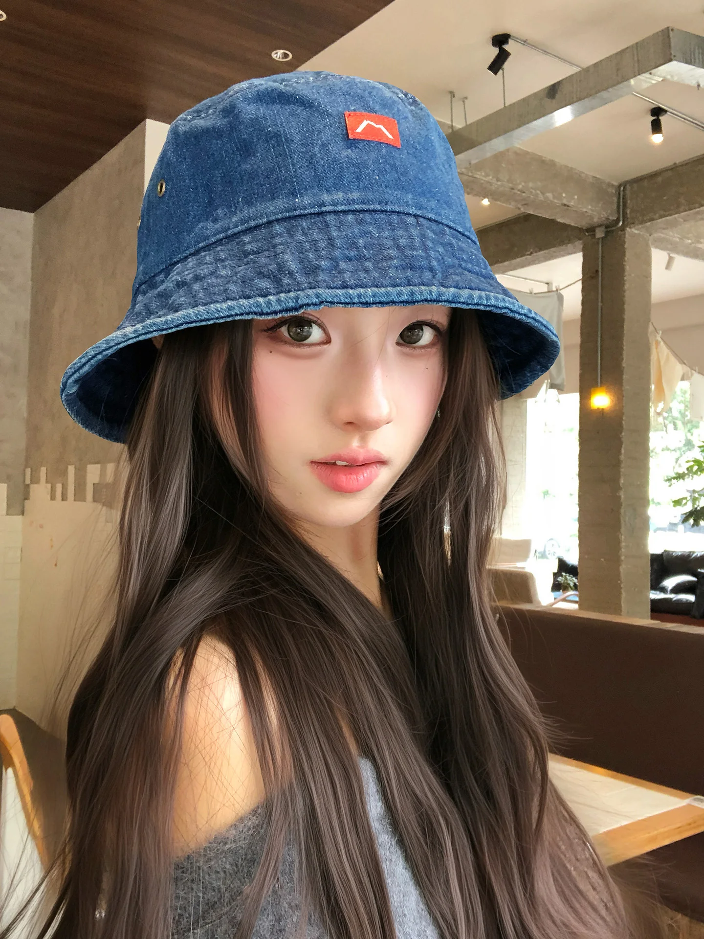 Retro Washed Denim Fisherman Hat Women's Face Slimming Bucket Cap Large Head Circumference Small Face Effect Bucket Hat