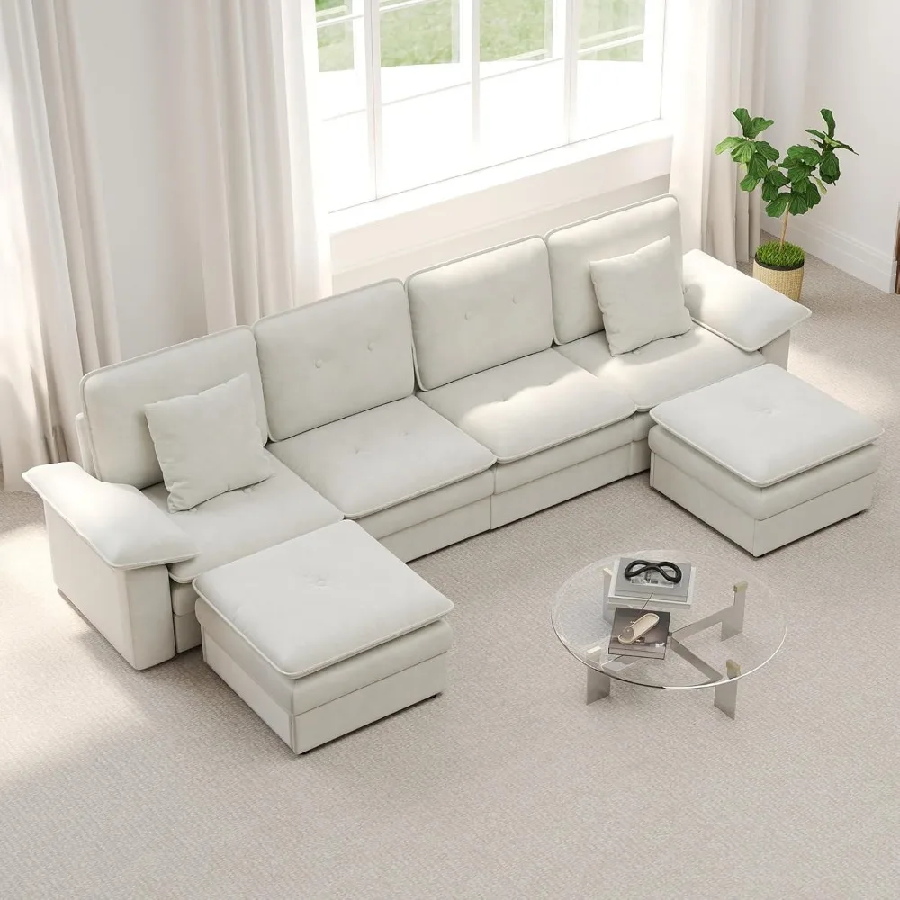 أريكة مقطعية على شكل حرف U مكونة من 6 مقاعد مع رغوة ذاكرة عالية الكثافة لمقعد مريح في غرفة المعيشة، وحدات كبيرة الحجم مقاس 117 بوصة #5