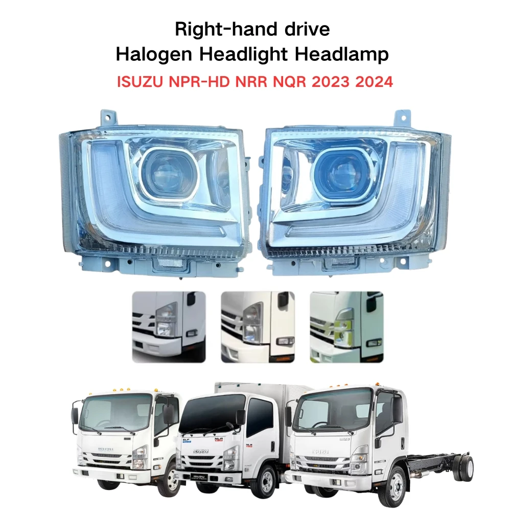 FDONG Right-hand drive Halogen Headlight Headlamp Head Light Lamp Assembly Grey Housing Clear for ISUZU NPR-HD NRR NQR 2023 2024