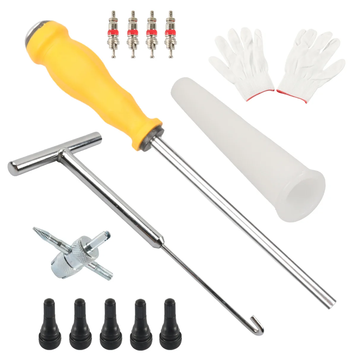 Car Quick Tire Valve Core Tool 15 Piece Set Yellow Push Rod Handle Valve Core Puller Car Accessories
