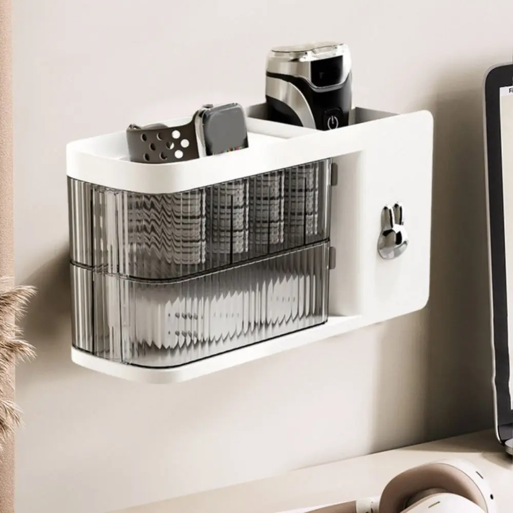 

Wall-Mounted Data Cable Storage Box Rotatable Dustproof Cosmetic Storage Box Space Saving Large Capacity Desktop Shelves