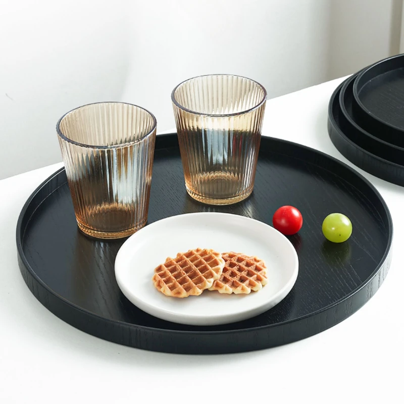 Round Wooden Tray Black Tea Cup Kettle Storage Tray Coffee Dessert Plate Cake Snack Plate Solid Wooden Dinner Plate