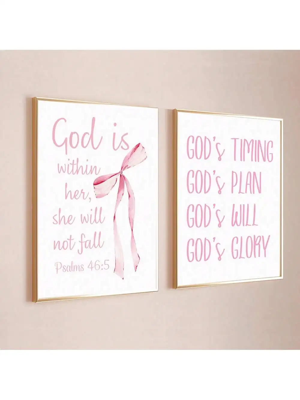Póster de arte cristiano Preppy rosa sin marco, decoración de habitación con lazo de la Biblia cristiana, pintura Funky, impresión en lienzo, imagen de pared minimalista, 2 uds.