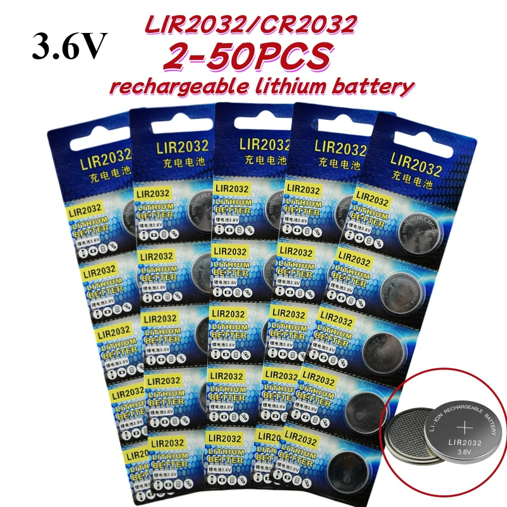2-50 pièces LIR2032 batterie Rechargeable pratique 2032 charge au Lithium peut remplacer 3.6v 40mAH CR2032 pour les montres pile bouton