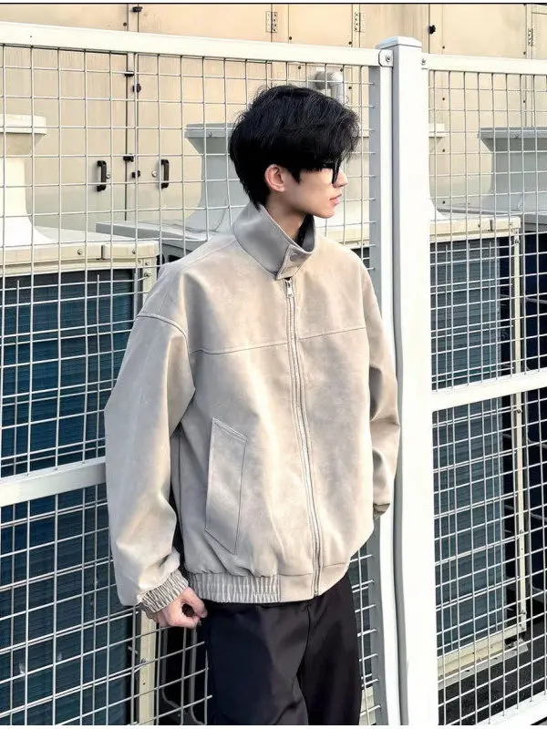 

Cleanfit American Sle Spring Autumn Dyed PU Leather Motorcycle Jaet Stand Collar Versatile Outerwear Youth Faion